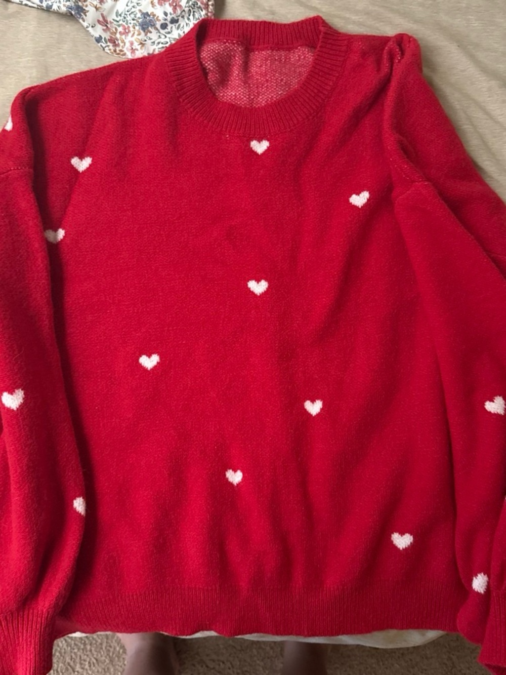 Women's Red Heart-Pattern Crewneck Sweater